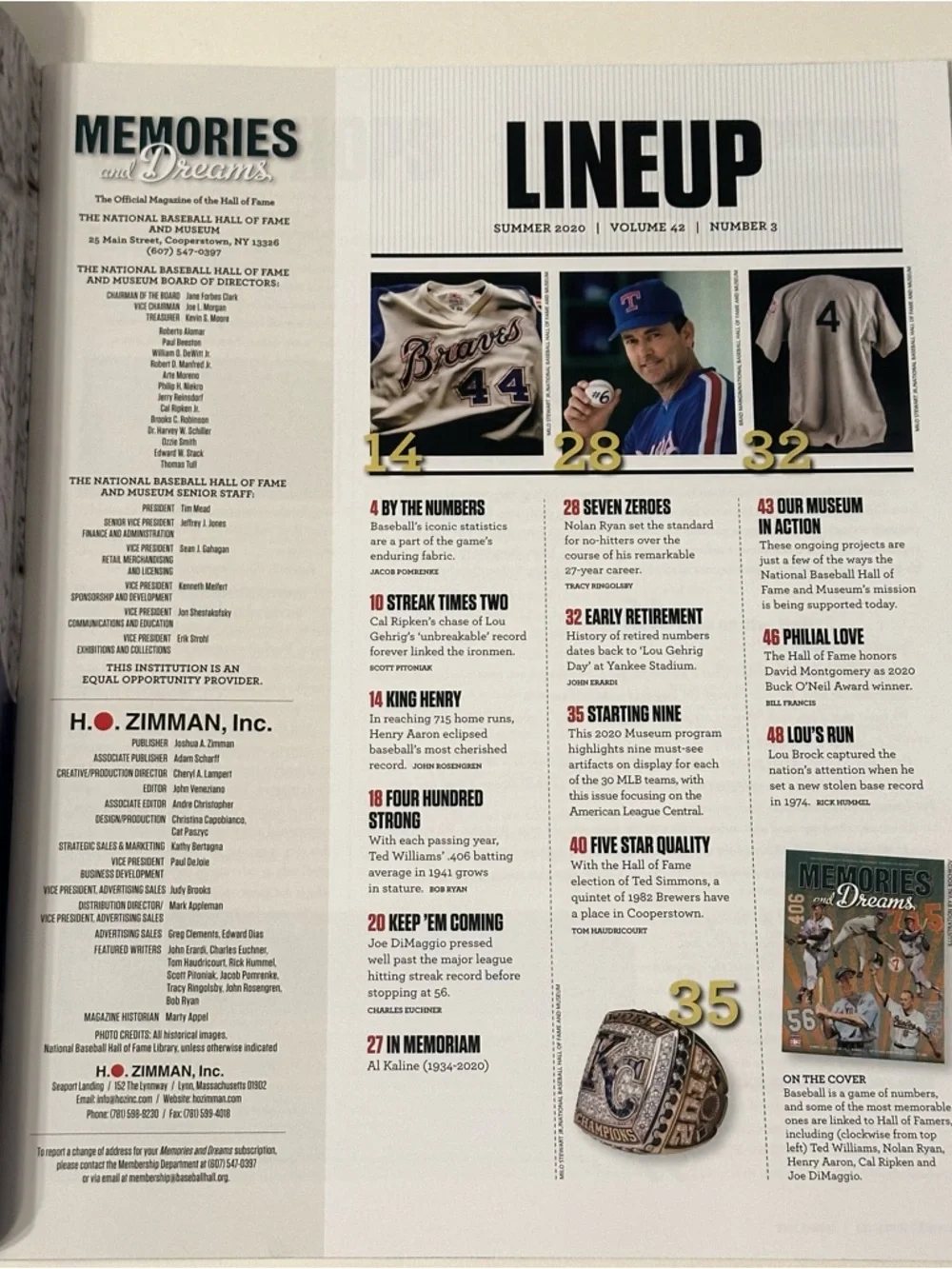 National Baseball Hall of Fame Memories and Dreams Magazine 2020 Fall & Summer